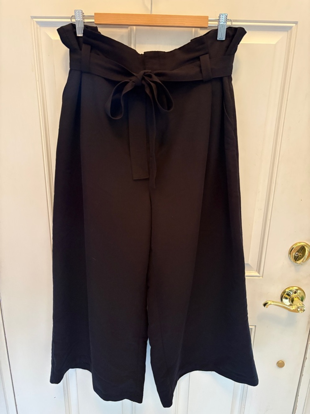 a new day Black High-Waist Paperbag Wide-Leg Pants with Tie Belt
